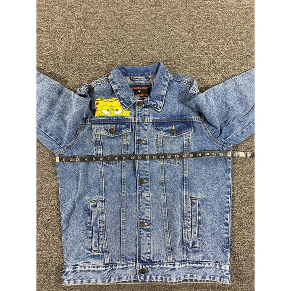 Members Only Jacket Mens Sz Large Blue Denim Jean Trucker Bomber Coat SpongeBob - Picture 2 of 12